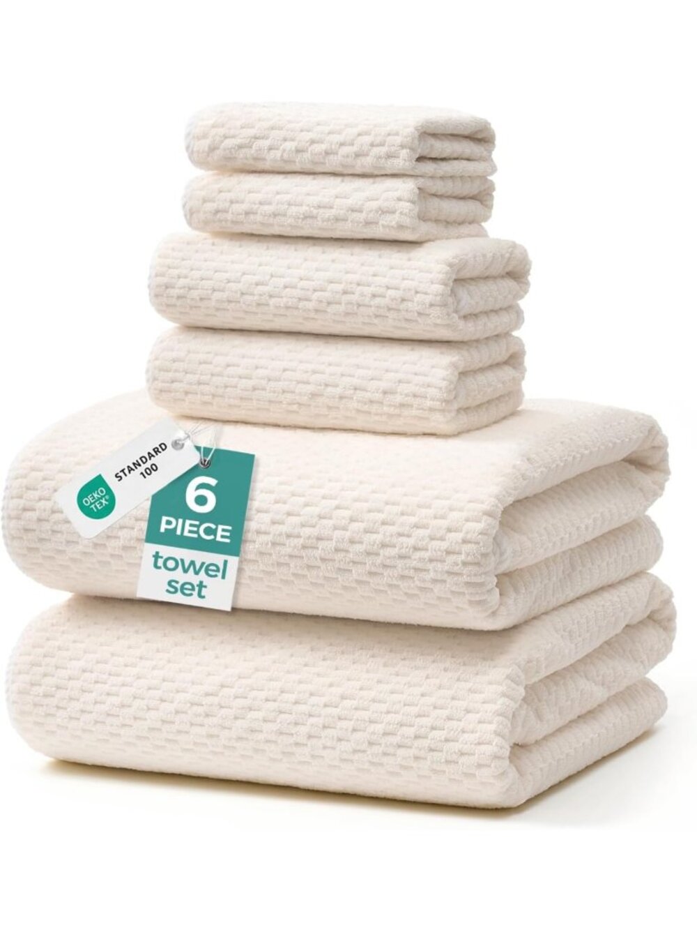 ecolook Microfiber Bath Towel Set of 6, Large 35" x 70", Beige
